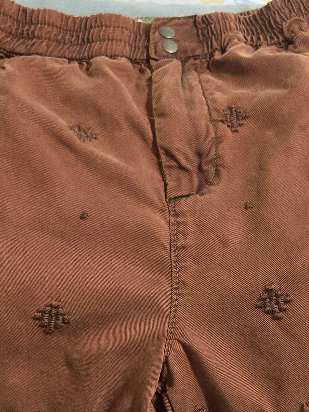 Anthropologie Rust Brown Embroidered Jogger Pants XS Boho Tapered Ankle Pull-On